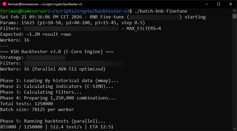Backtester v3.0 C-Core Engine running 1.25 million tests in parallel